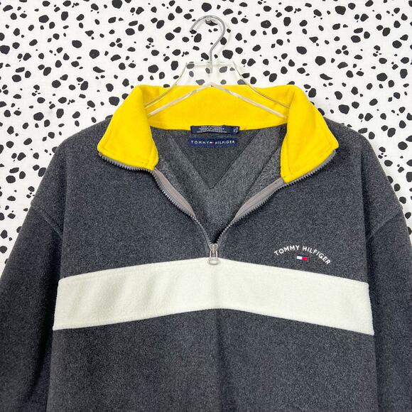 Tommy Hilfiger | Vintage Men's Y2K Grey Fleece Quarter Zip Sweater Jacket XL EUC - Picture 2 of 9